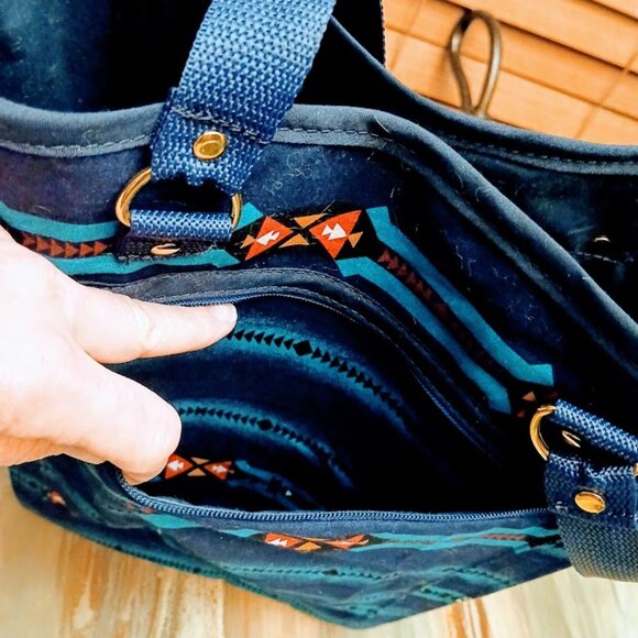New Southwestern Tote Shopper shoulder Bag Blue Teal Carryall Sarape stripe - Picture 5 of 8